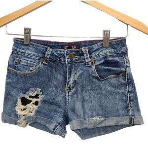 Forever 21 Premium Denim Medium Wash Distressed Custom Shorts 24